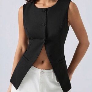 Black Sleeveless Button-Up Vest